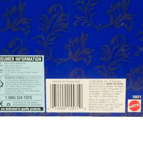 Winter Velvet Barbie #15571 AVON Blue/Silver Gown Vintage 1995 NRFB MINT - Picture 6 of 11
